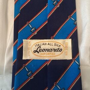Leonardo Navy and Bright Blue Striped Silk Tie